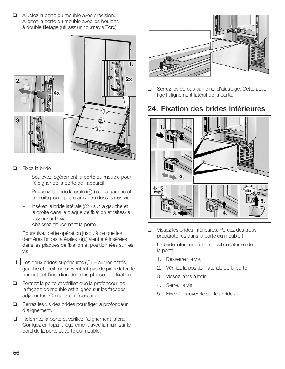 Fixation des brides inférieures | Bosch Bottom Freezer I User Manual | Page 56 / 92