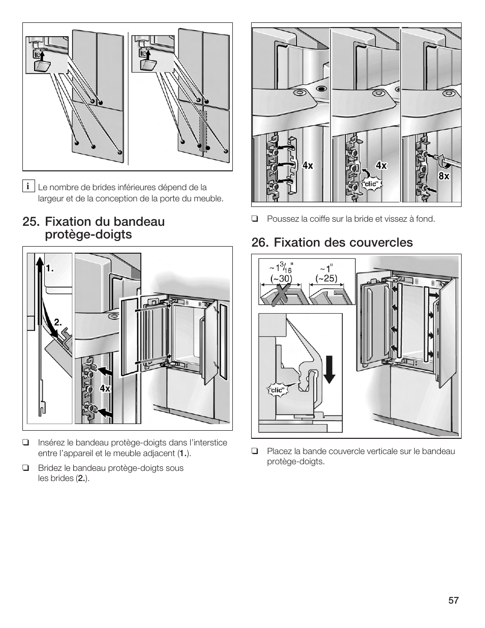 Fixation du bandeau protègećdoigts, Fixation des couvercles | Bosch Bottom Freezer I User Manual | Page 57 / 92