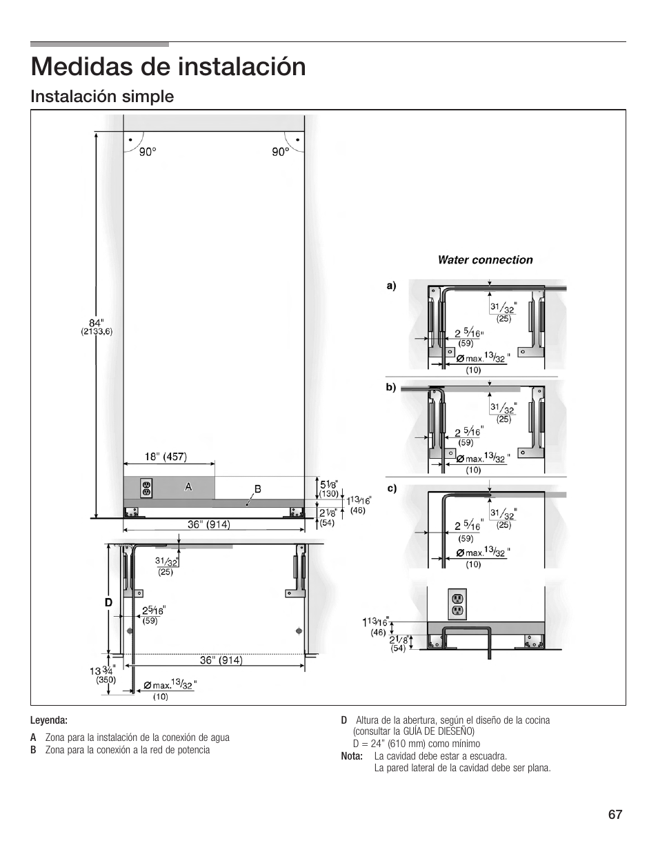 Medidas de instalación, Instalación simple 10 | Bosch Bottom Freezer I User Manual | Page 67 / 92