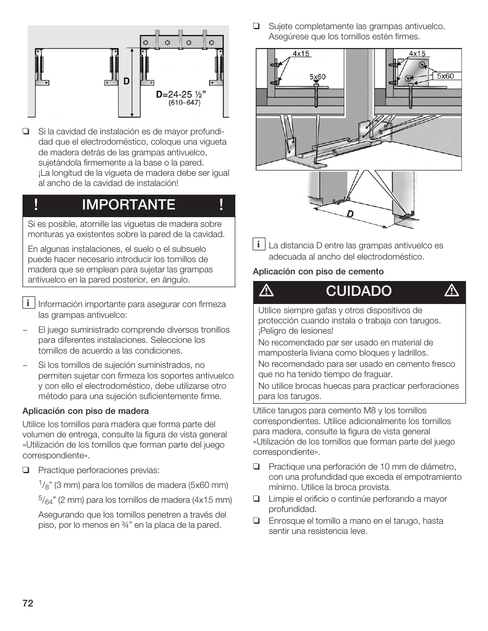 Importante, Cuidado | Bosch Bottom Freezer I User Manual | Page 72 / 92