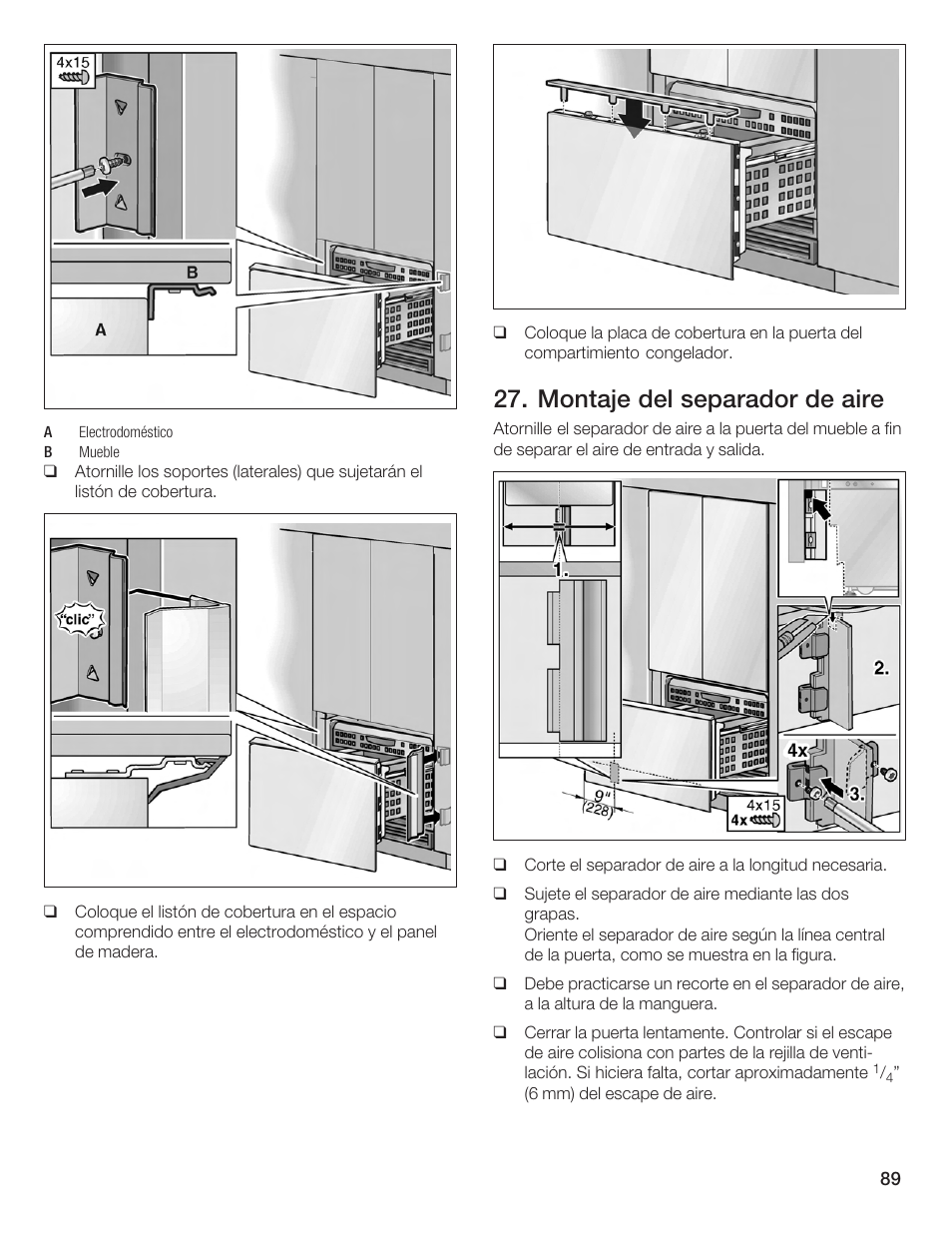 Montaje del separador de aire | Bosch Bottom Freezer I User Manual | Page 89 / 92