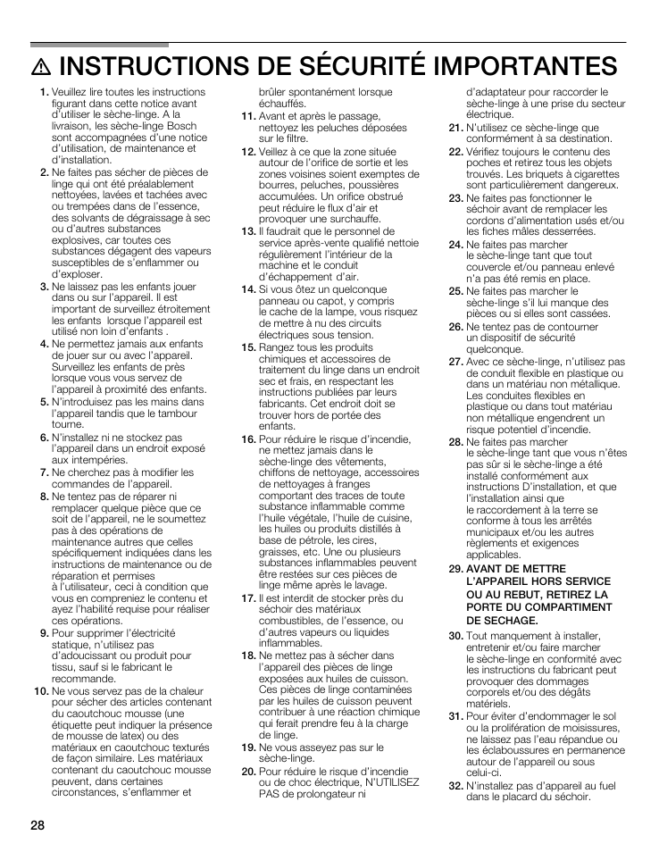 Instructions de sécurité importantes | Bosch WTMC6521UC User Manual | Page 28 / 80