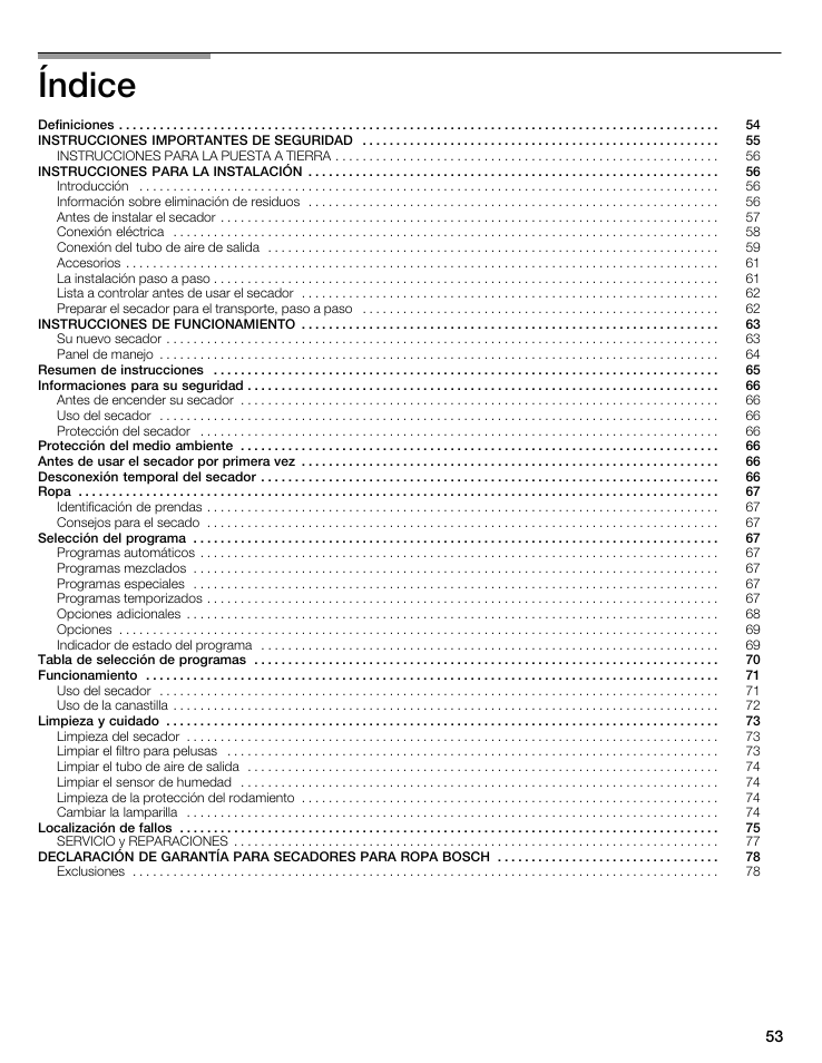 Índice | Bosch WTMC6521UC User Manual | Page 53 / 80
