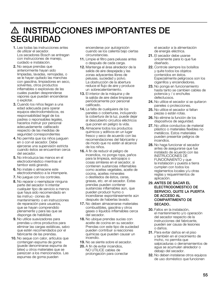 D instrucciones importantes de seguridad | Bosch WTMC6521UC User Manual | Page 55 / 80