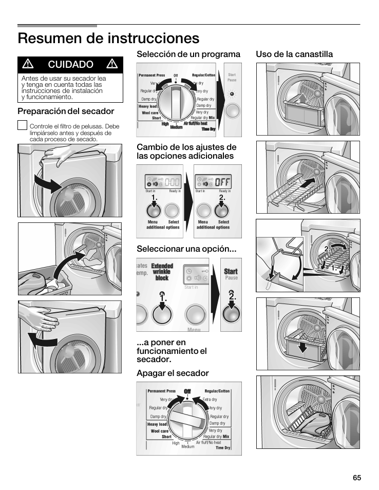 Resumen de instrucciones | Bosch WTMC6521UC User Manual | Page 65 / 80