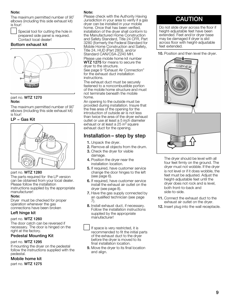 Caution, Installation ć step by step | Bosch WTMC6521UC User Manual | Page 9 / 80