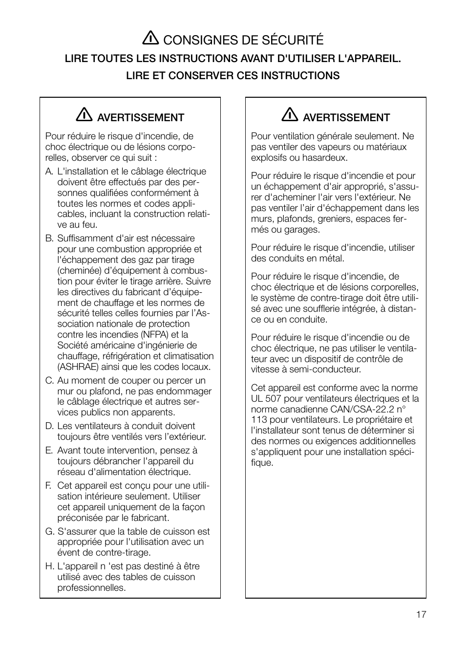 Consignes de sécurité | Bosch DHD Model User Manual | Page 17 / 48