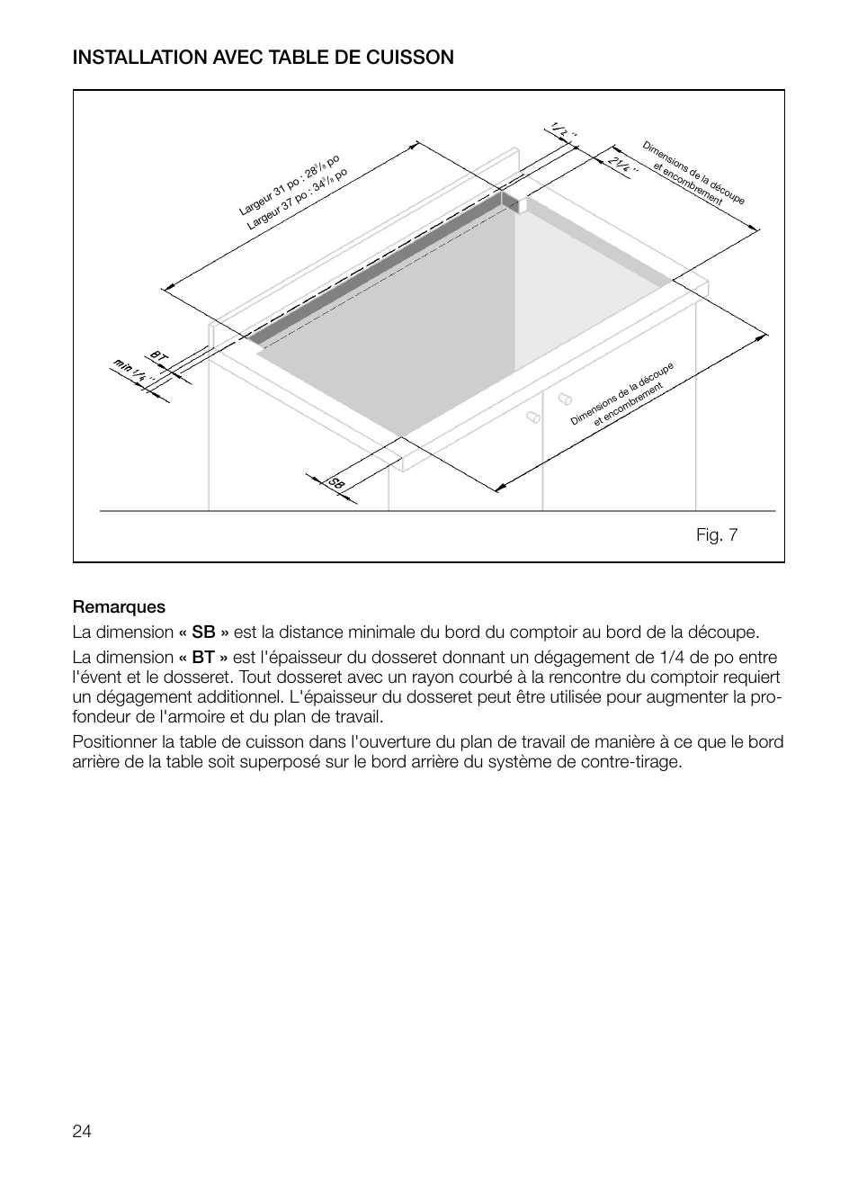 Installation avec table de cuisson | Bosch DHD Model User Manual | Page 24 / 48