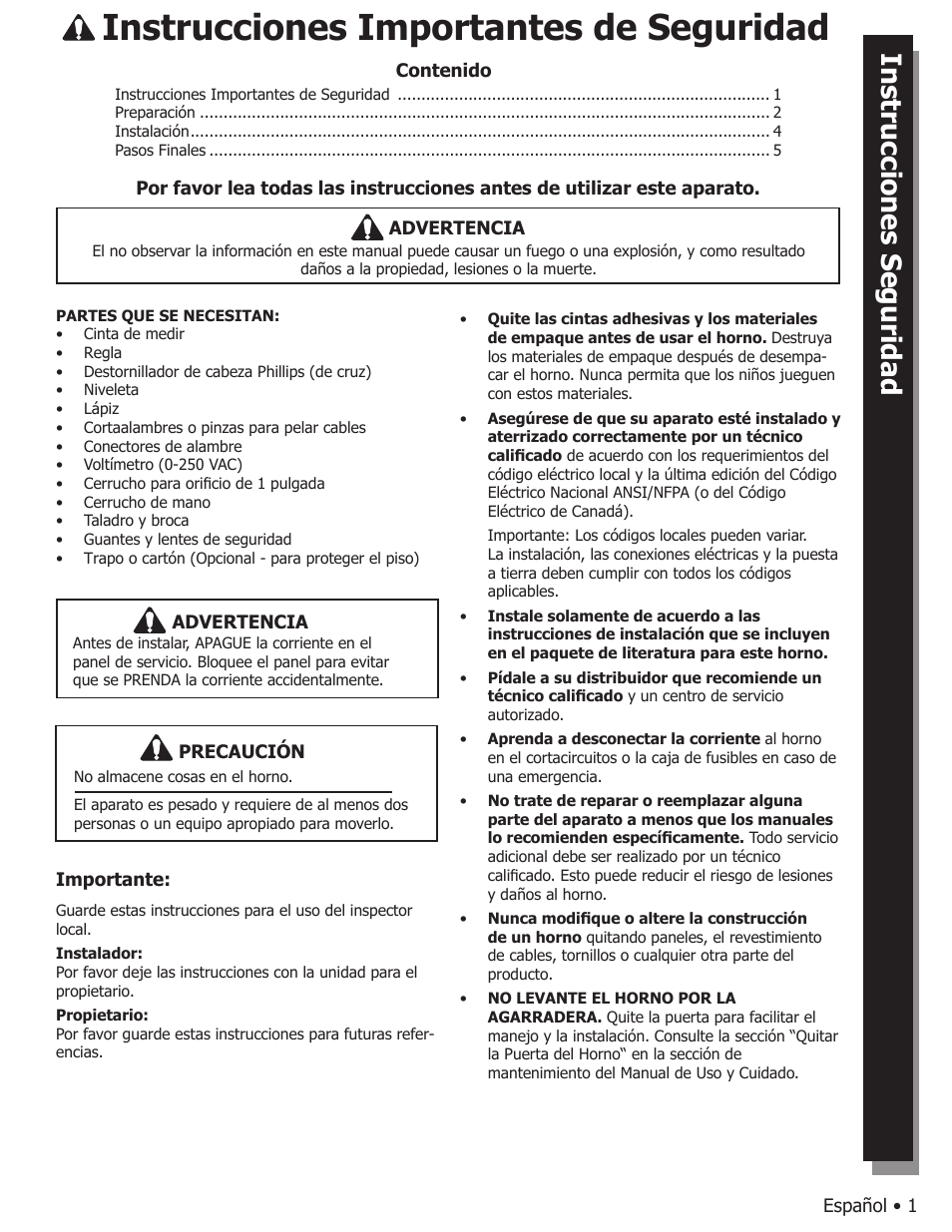 Instrucciones importantes de seguridad, Instalación pasos finales, Instrucciones seguridad preparación | Bosch BOSCH WALL OVENS User Manual | Page 15 / 20