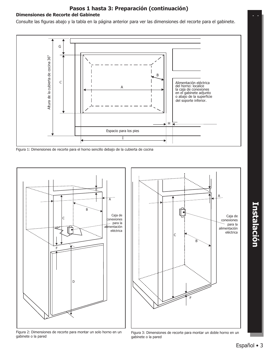 Instalación pasos finales, Instrucciones seguridad preparación, Español • 3 | Pasos 1 hasta 3: preparación (continuación) | Bosch BOSCH WALL OVENS User Manual | Page 17 / 20