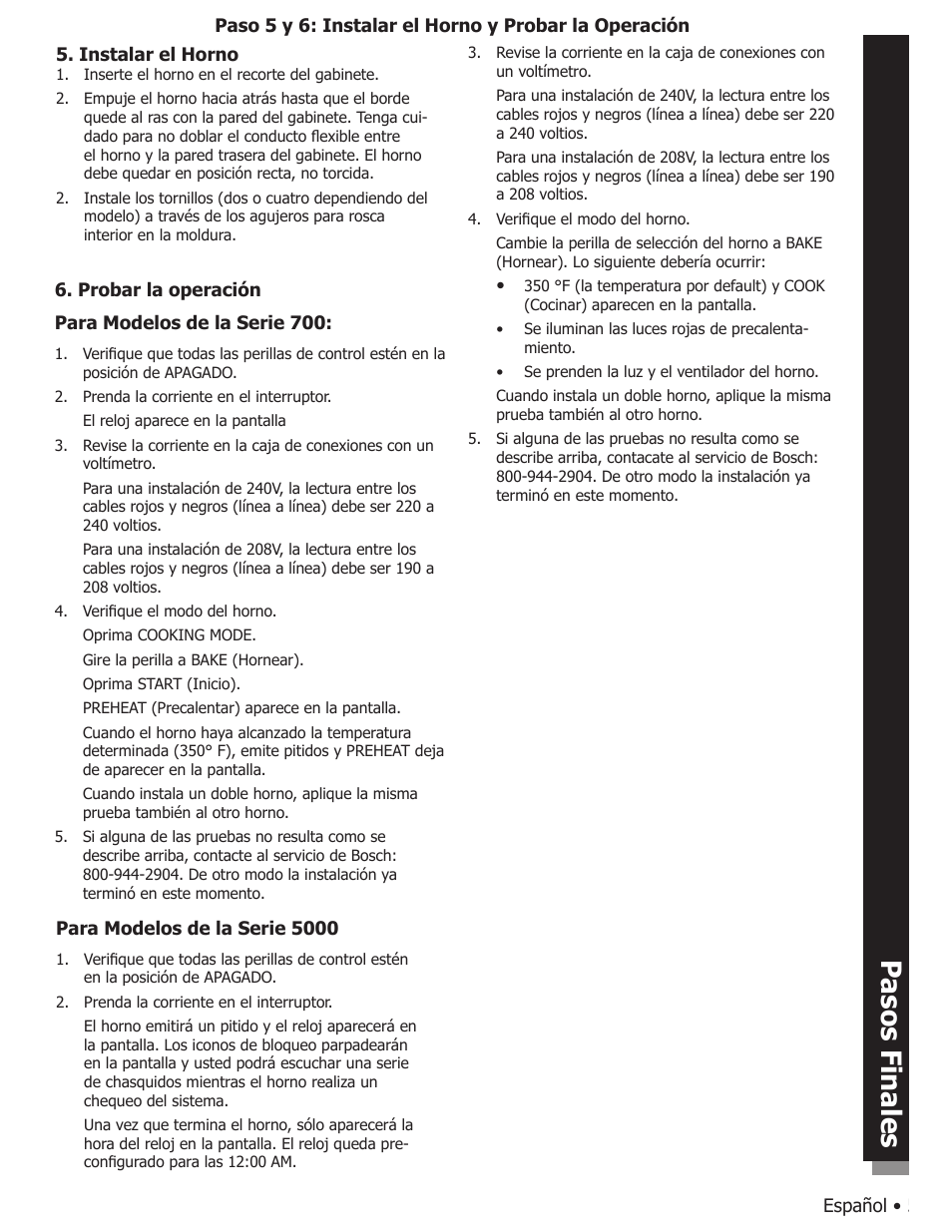 Instalación pasos finales, Instrucciones seguridad preparación | Bosch BOSCH WALL OVENS User Manual | Page 19 / 20