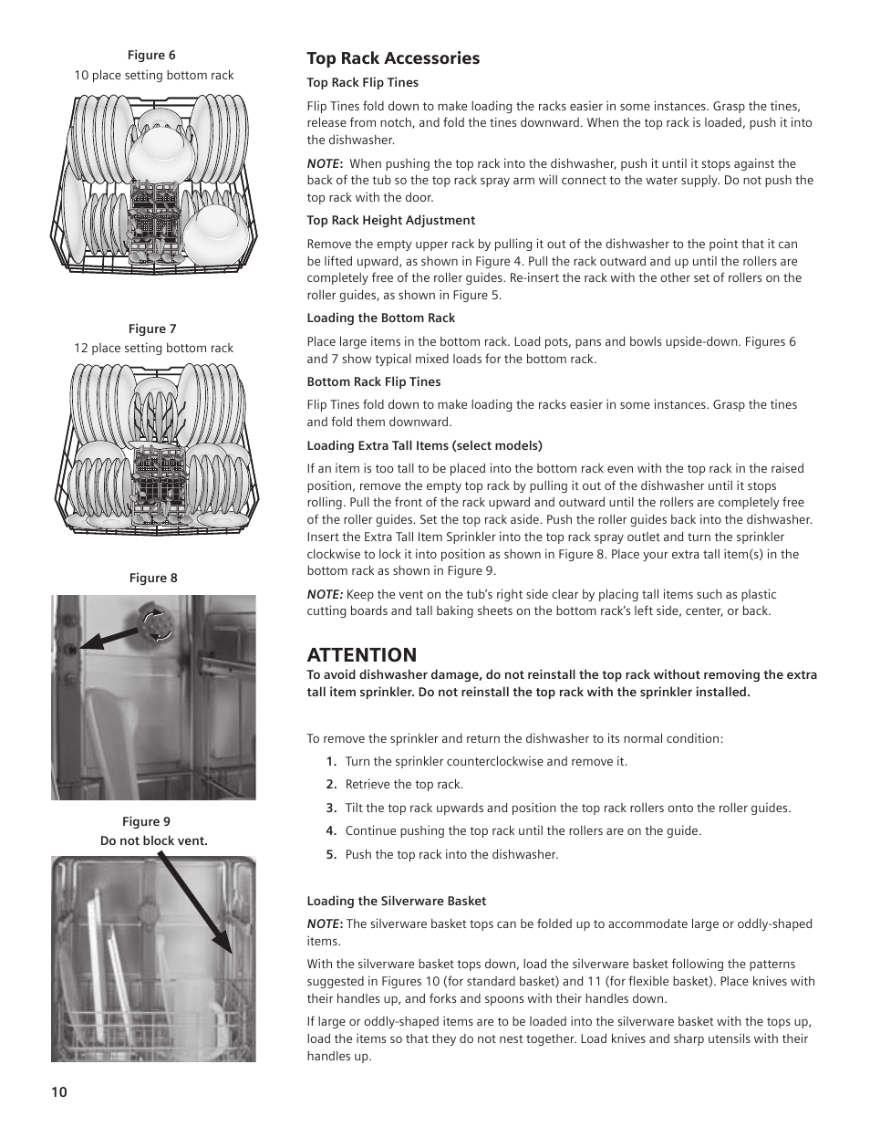 Attention, Top rack accessories | Bosch SHE44C User Manual | Page 10 / 22