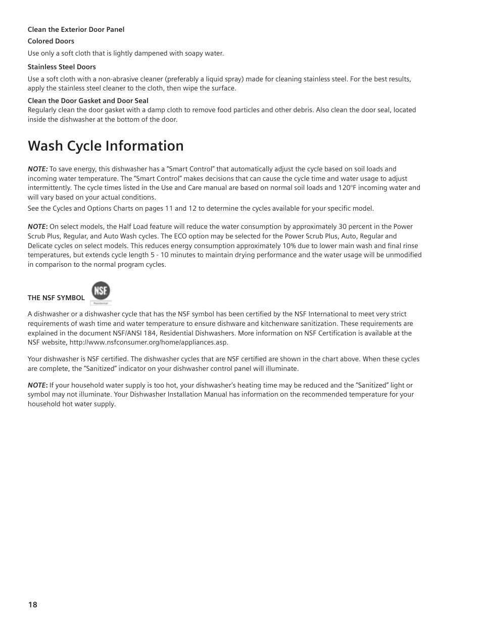 Wash cycle information | Bosch SHE44C User Manual | Page 18 / 22