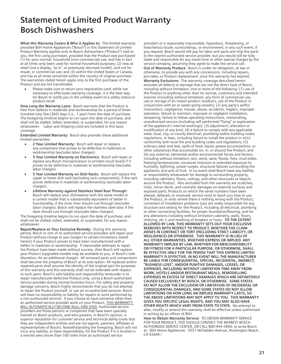 Bosch SHE44C User Manual | Page 21 / 22