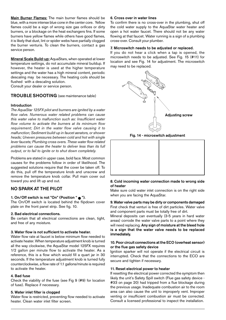 Trouble shooting, No spark at the pilot | Bosch 125FX NG User Manual | Page 16 / 24