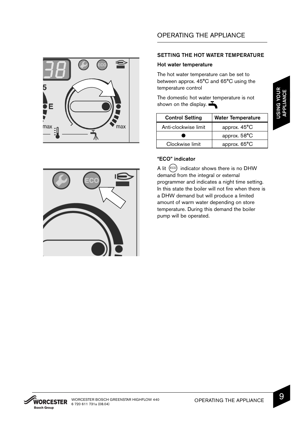 Operating the appliance | Bosch 440 User Manual | Page 11 / 21