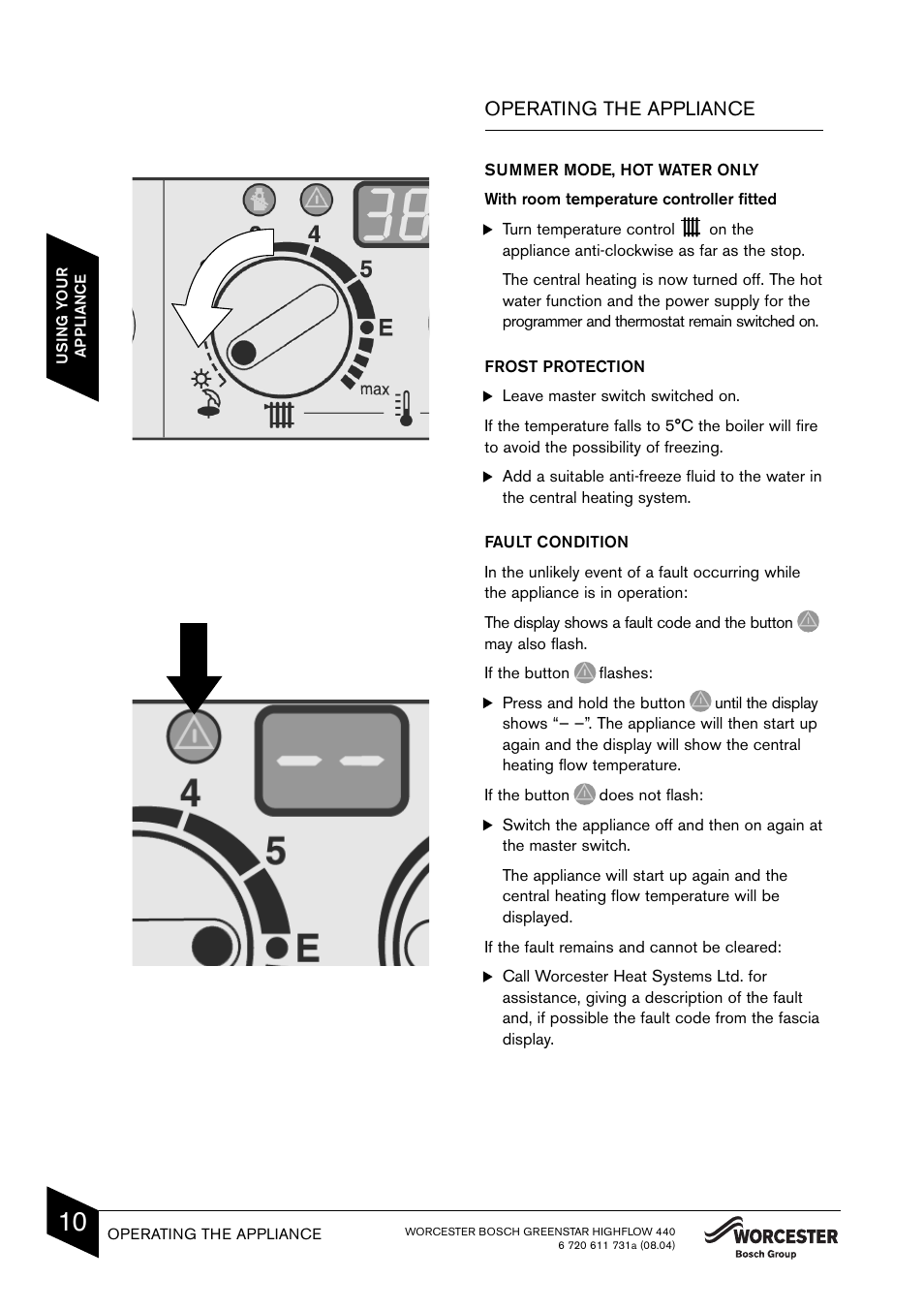 Operating the appliance | Bosch 440 User Manual | Page 12 / 21
