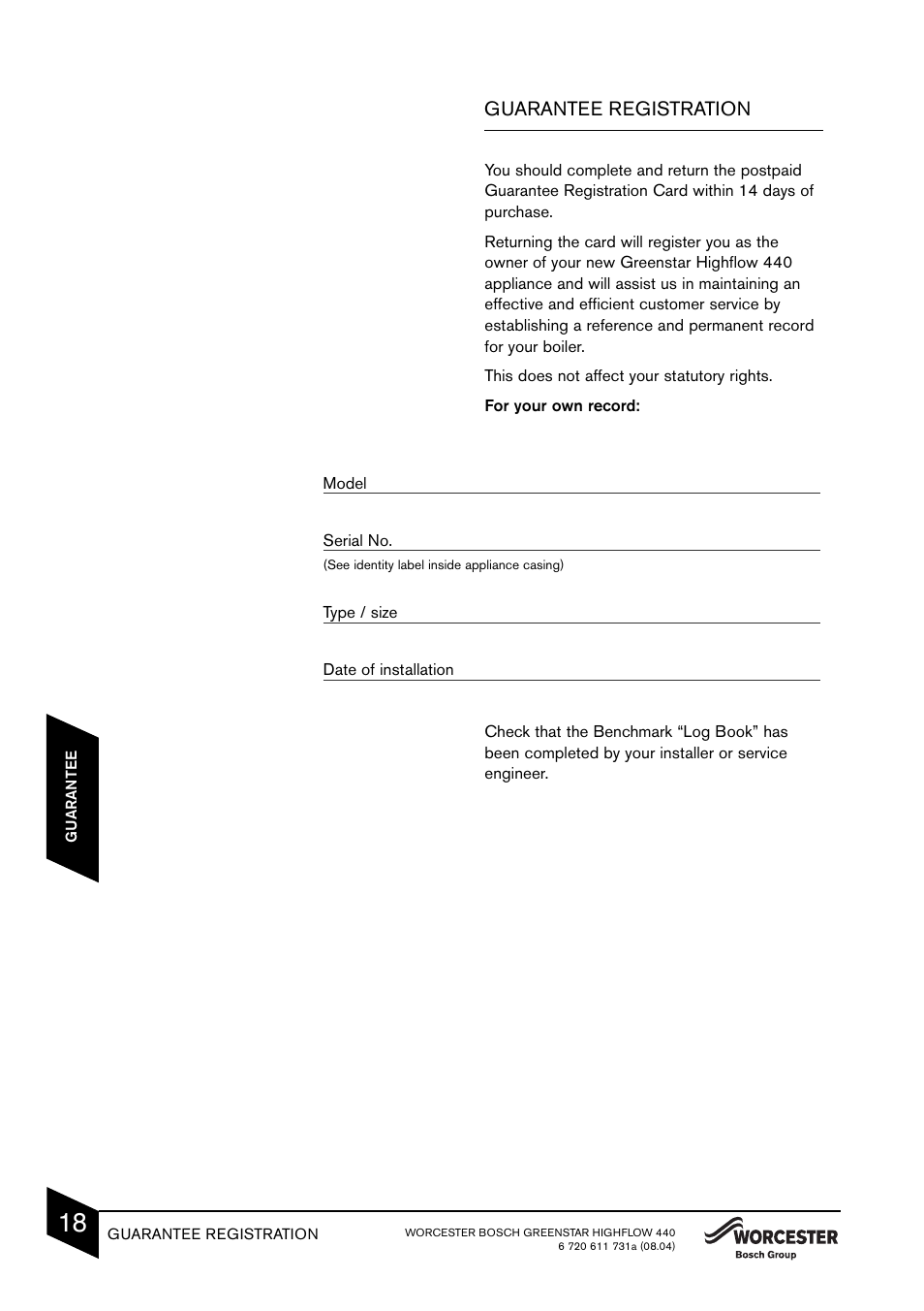 Guarantee registration | Bosch 440 User Manual | Page 20 / 21