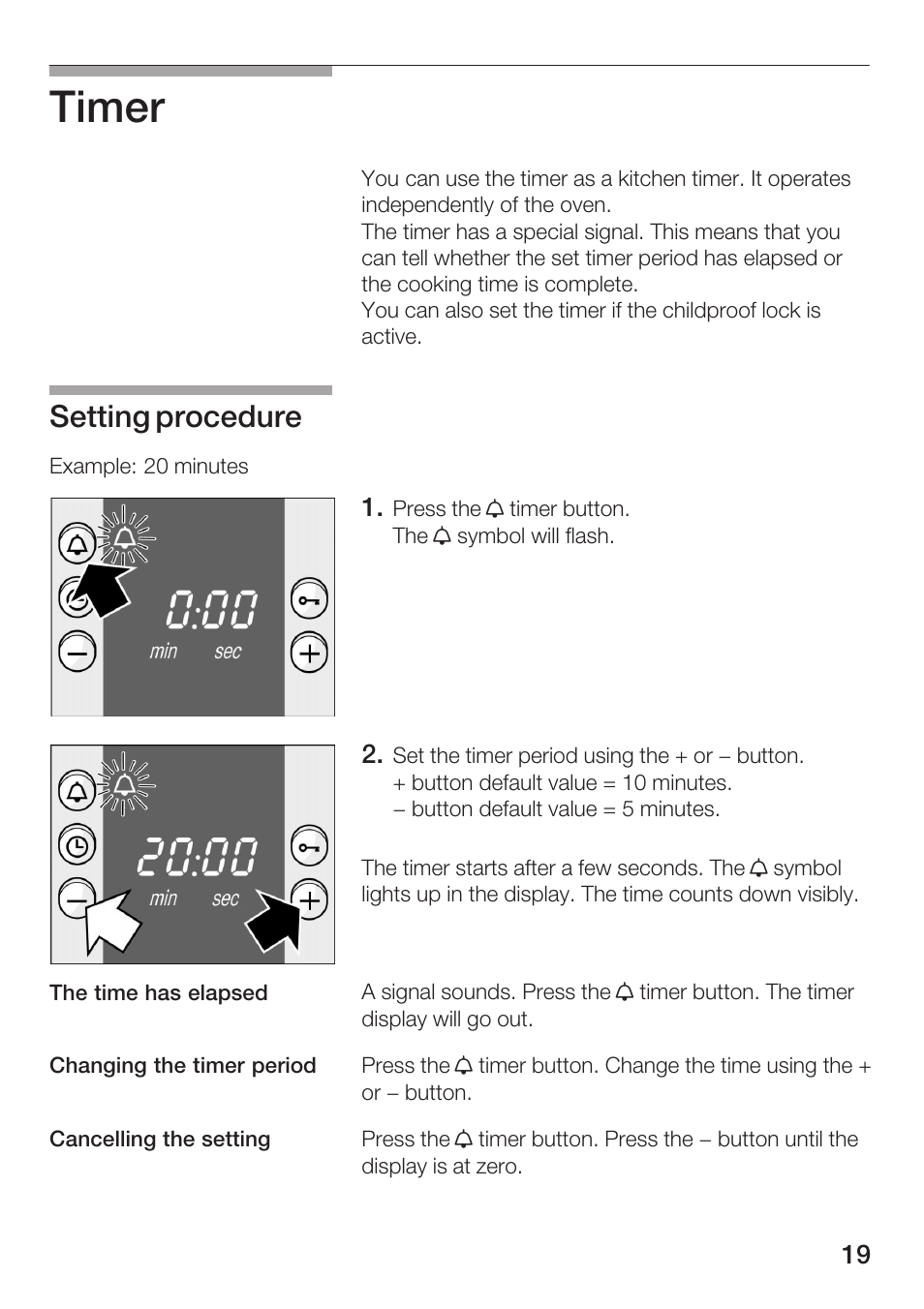 Timer, Setting procedure | Bosch HBN 2302.0 A User Manual | Page 19 / 44