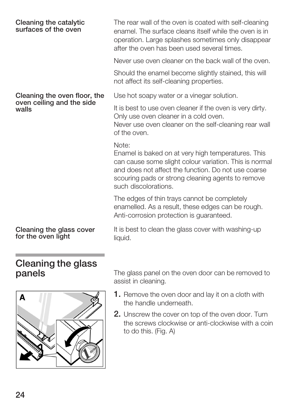 Cleaning the glass panels | Bosch HBN 2302.0 A User Manual | Page 24 / 44