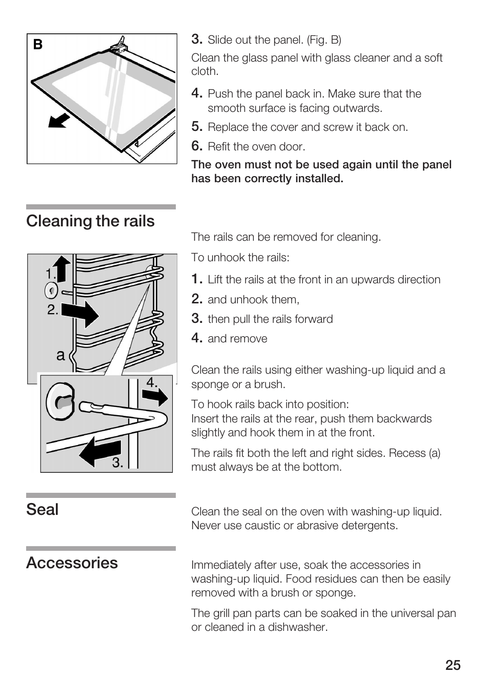 Cleaning the rails seal accessories | Bosch HBN 2302.0 A User Manual | Page 25 / 44