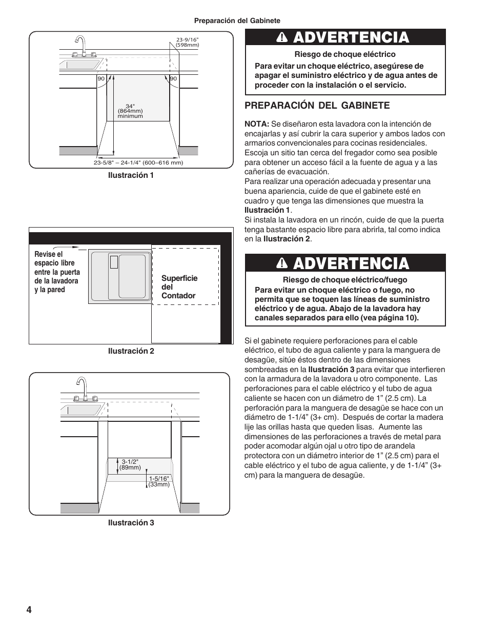 Advertencia, Preparación del gabinete | Bosch 9000063716 (8504) User Manual | Page 38 / 54