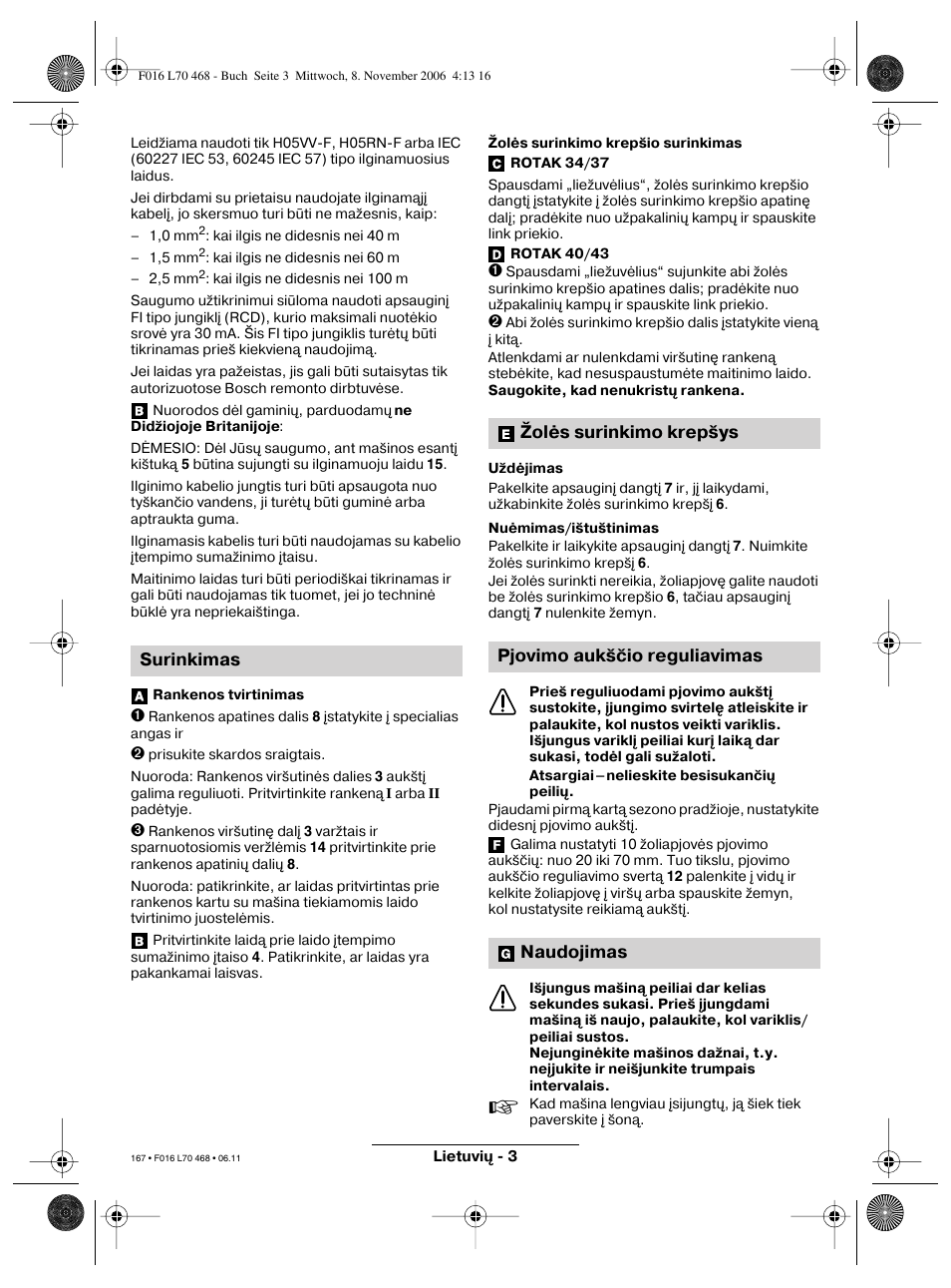 Surinkimas | Bosch ROTAK 37 User Manual | Page 167 / 171