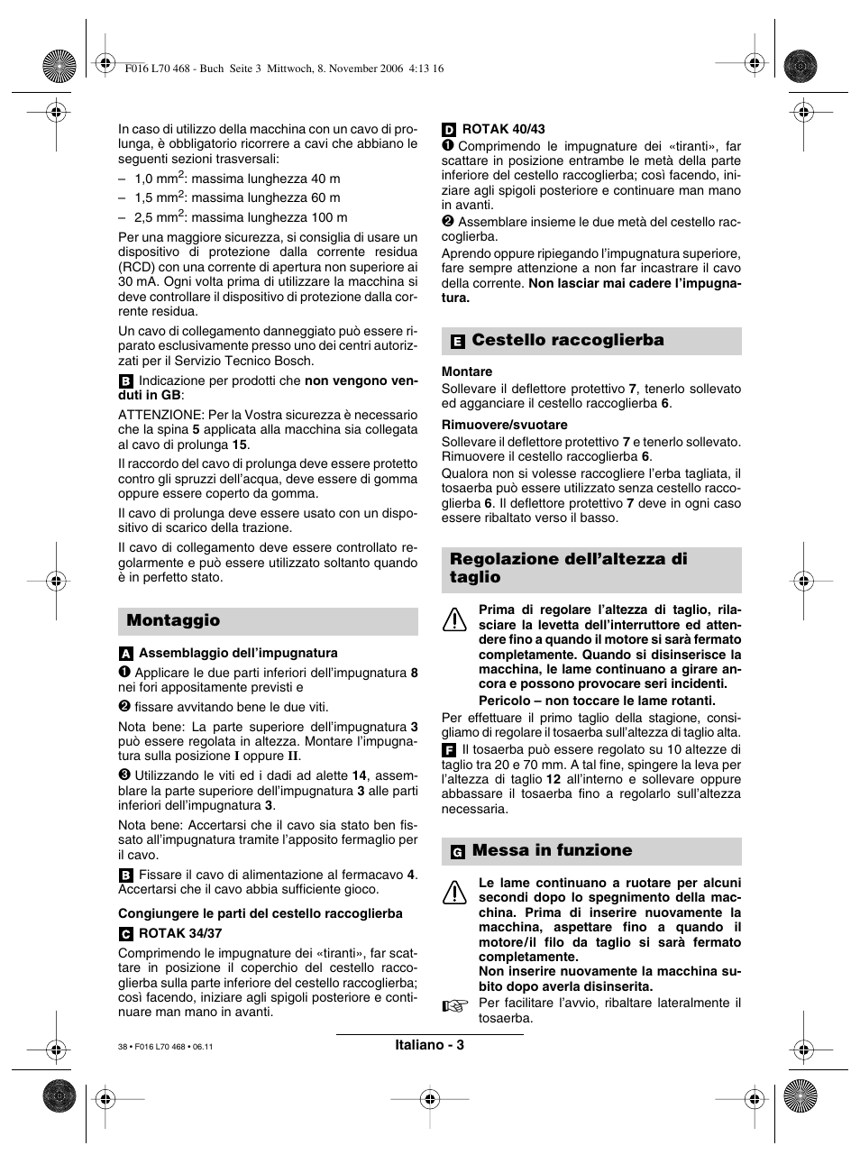 Montaggio | Bosch ROTAK 37 User Manual | Page 38 / 171