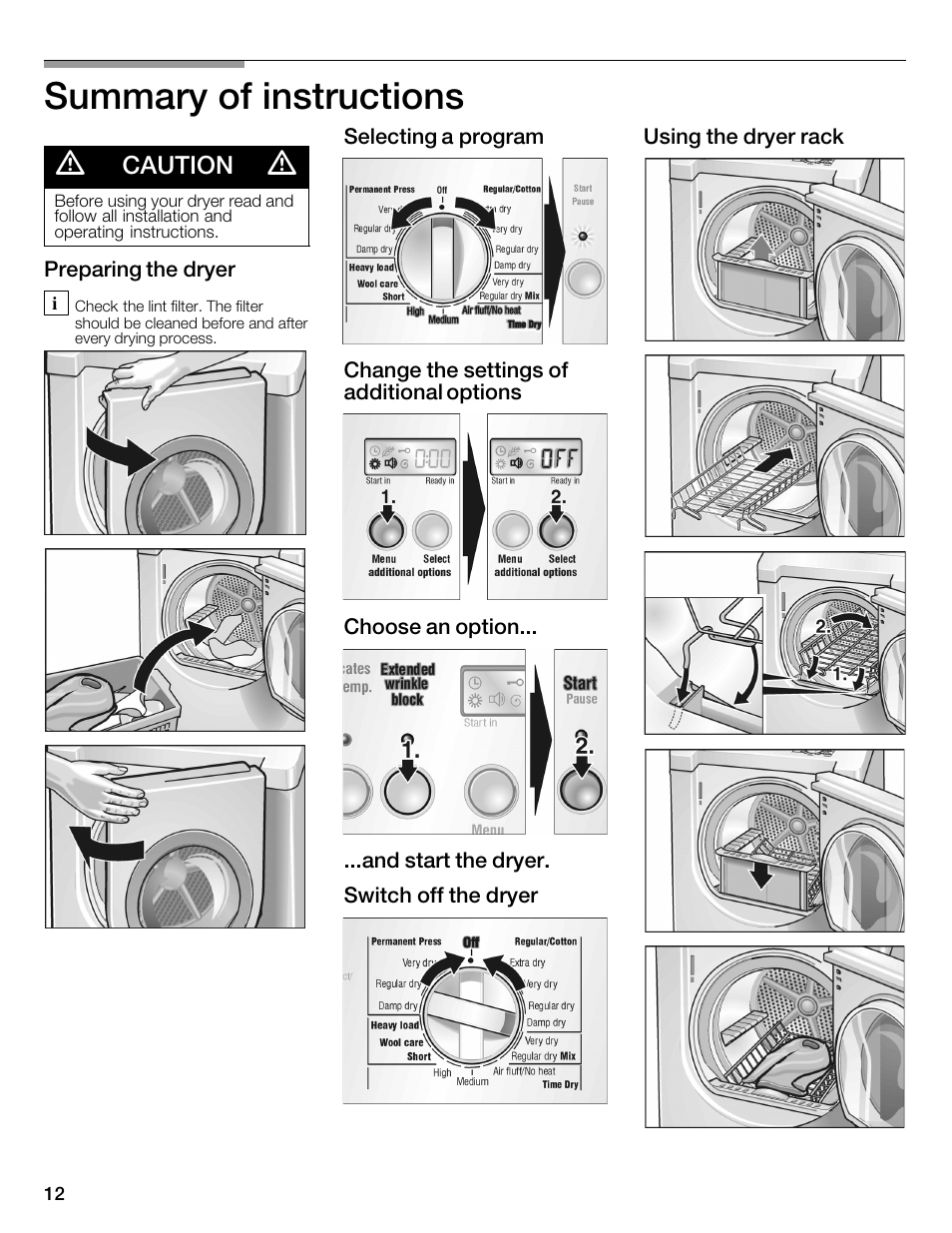 Summary of instructions | Bosch WTMC6321US User Manual | Page 12 / 72