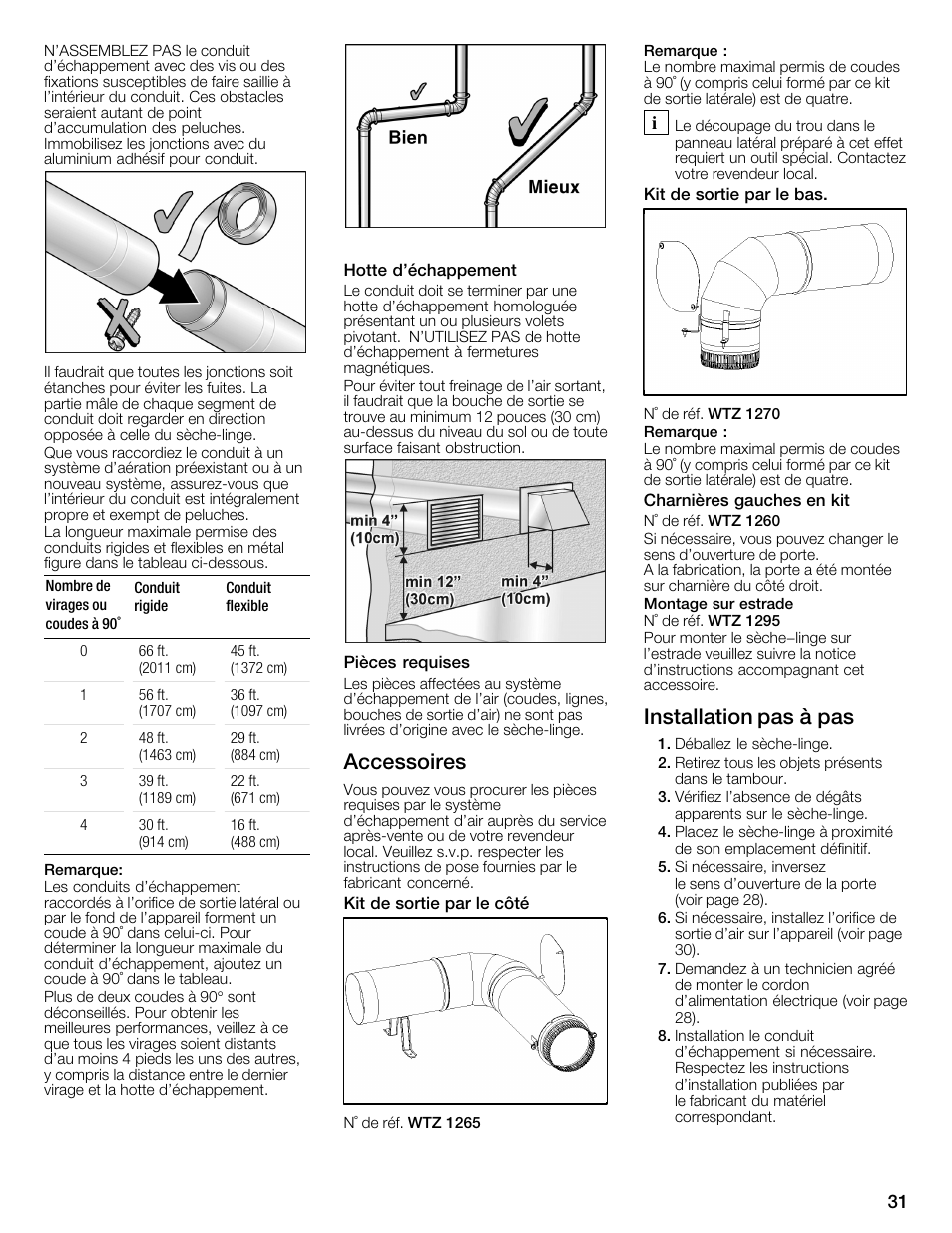 Accessoires, Installation pas à pas | Bosch WTMC6321US User Manual | Page 31 / 72