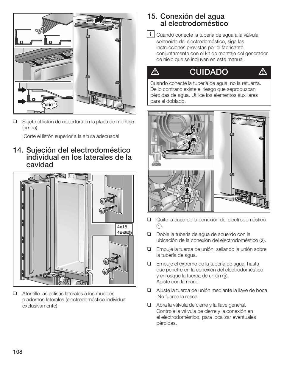 Cuidado, Conexión del agua al electrodoméstico | Bosch 24iw50nsp User Manual | Page 108 / 124