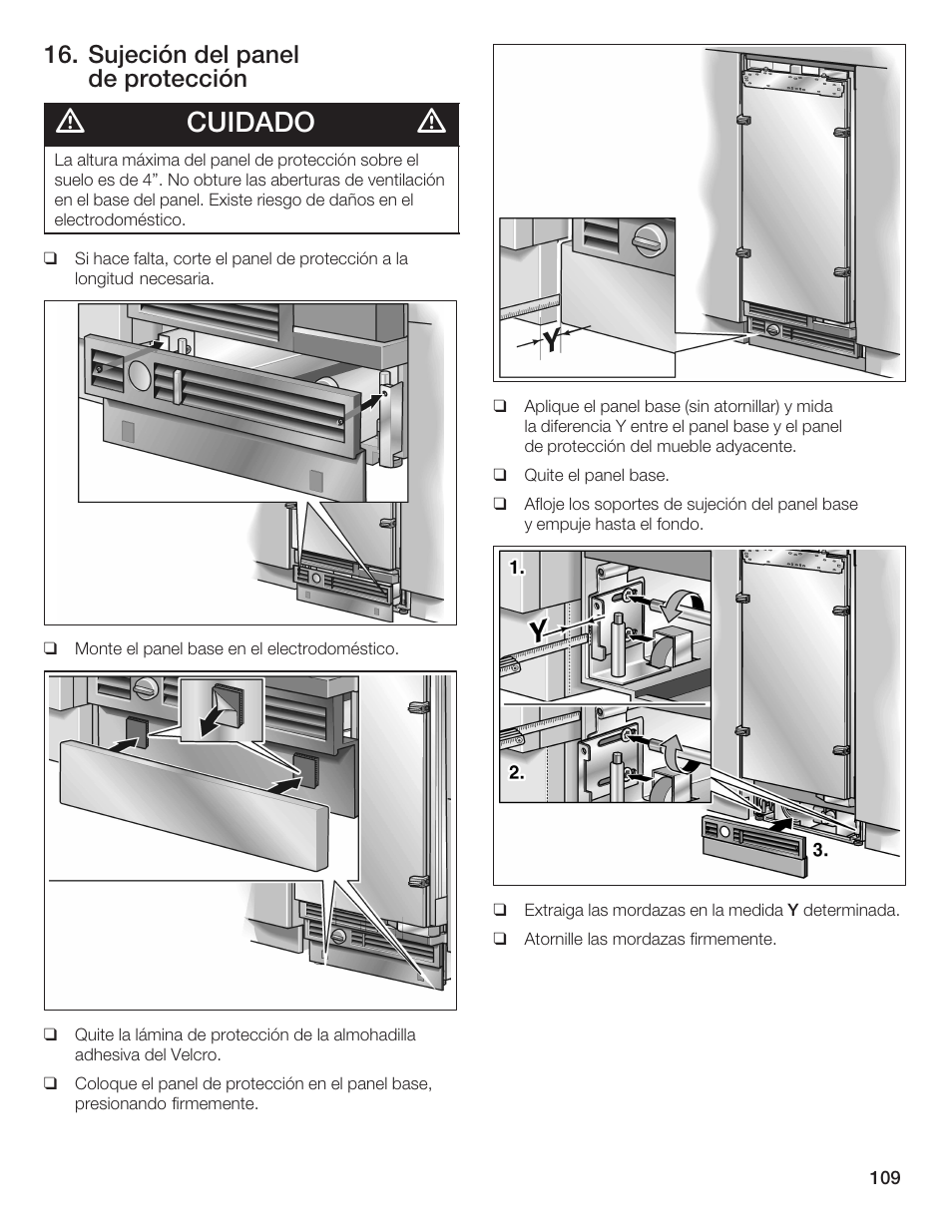 Cuidado, Sujeción del panel de protección | Bosch 24iw50nsp User Manual | Page 109 / 124