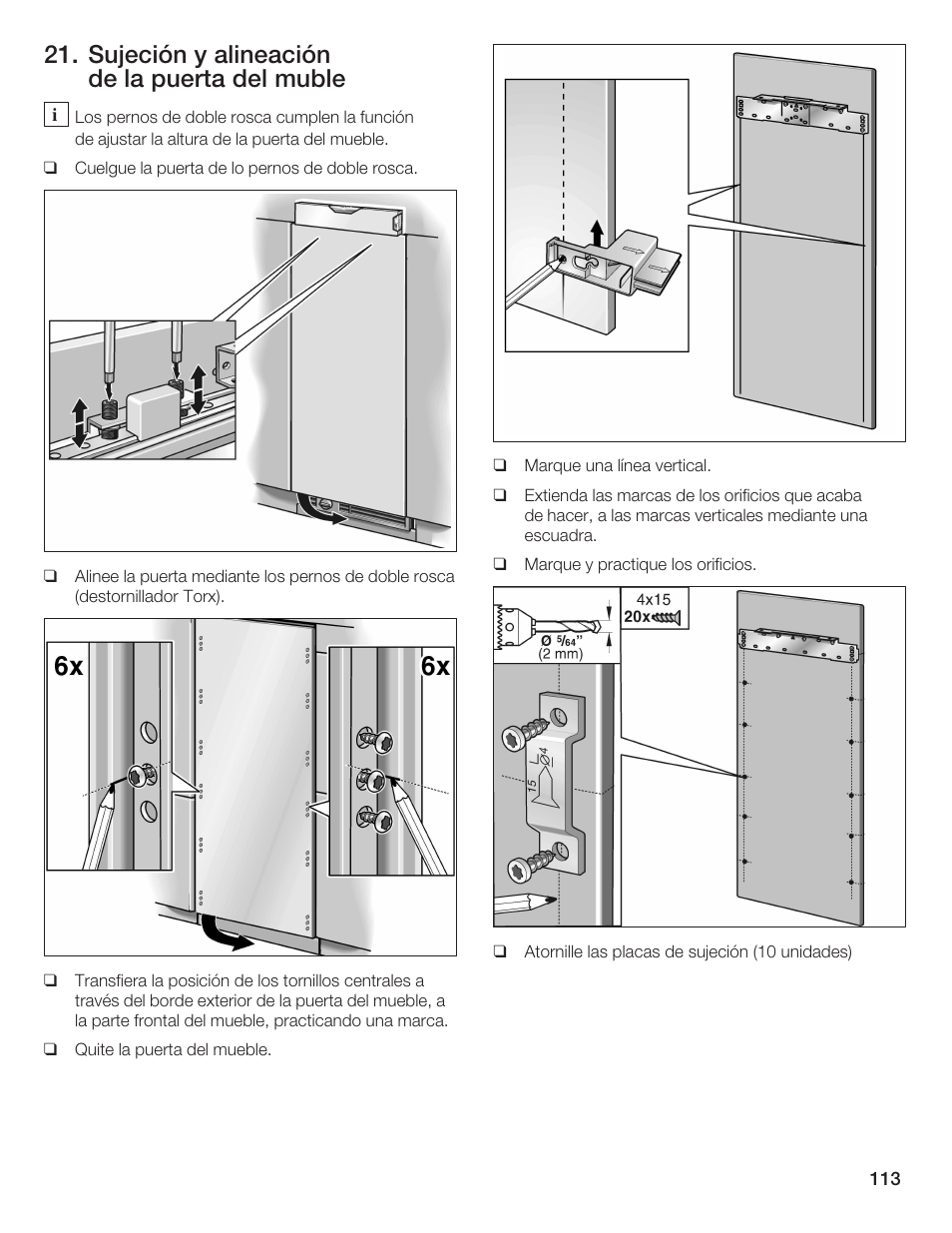 Sujeción y alineación de la puerta del muble | Bosch 24iw50nsp User Manual | Page 113 / 124