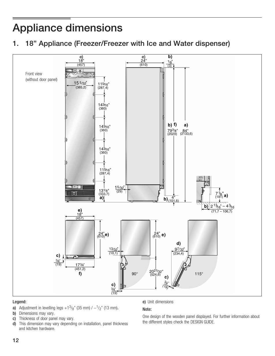 Appliance dimensions | Bosch 24iw50nsp User Manual | Page 12 / 124