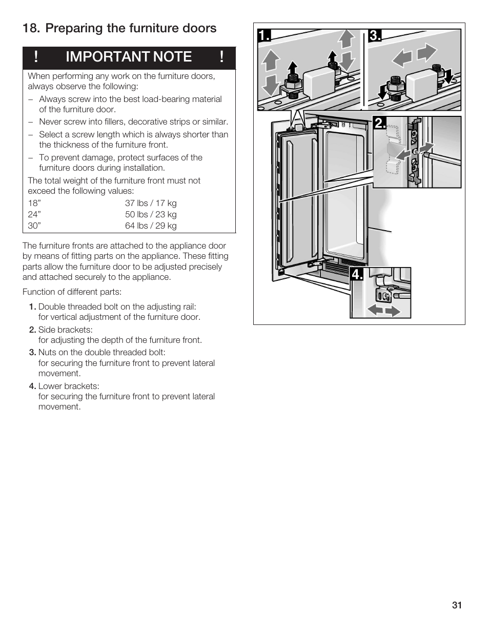 Preparing the furniture doors | Bosch 24iw50nsp User Manual | Page 31 / 124