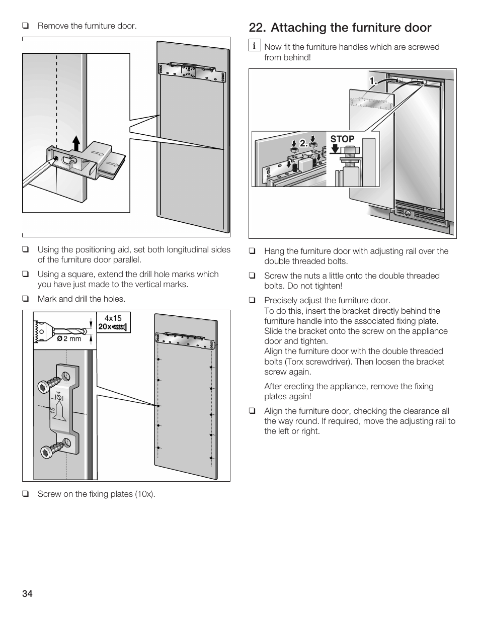 Attaching the furniture door | Bosch 24iw50nsp User Manual | Page 34 / 124