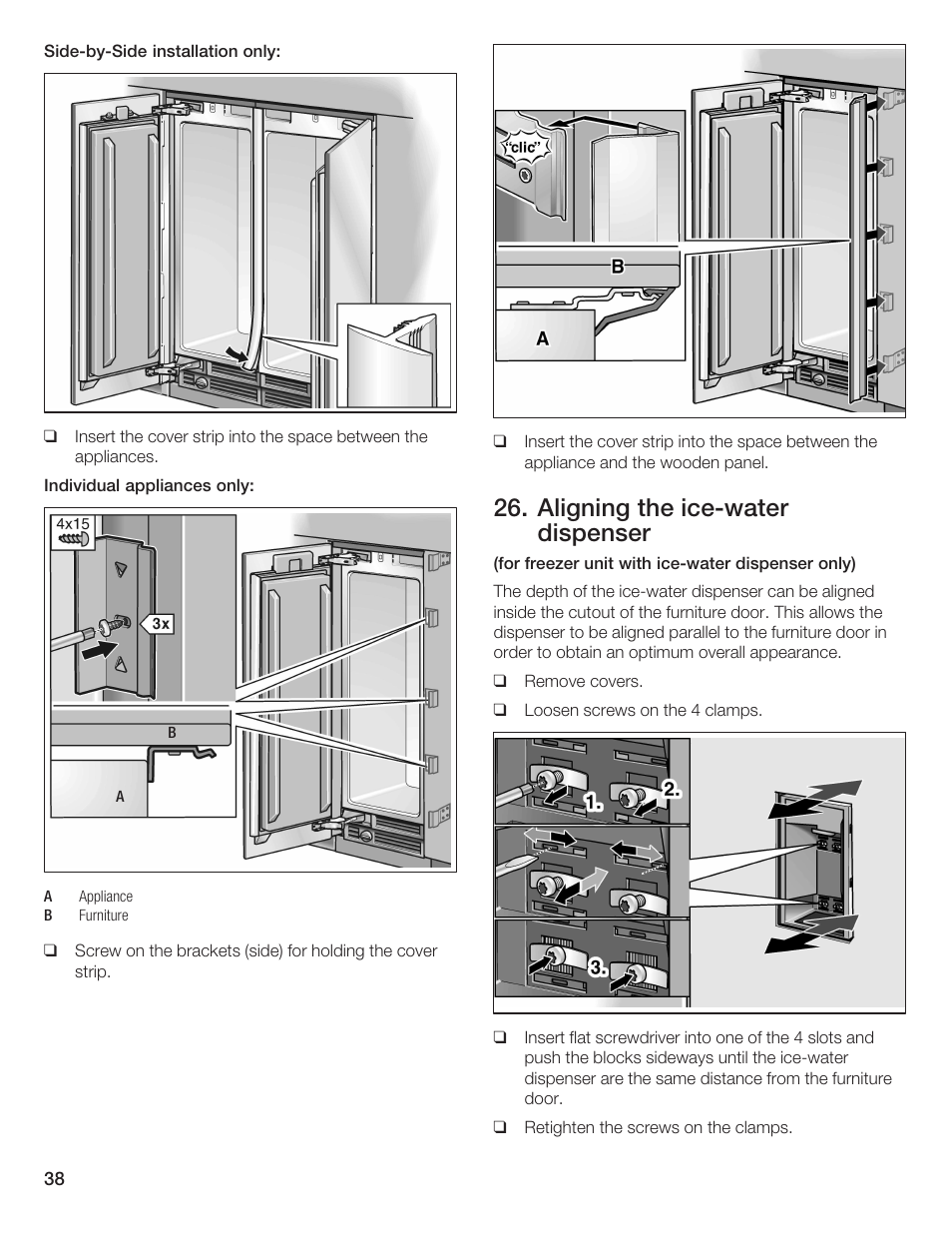 Aligning the icećwater dispenser | Bosch 24iw50nsp User Manual | Page 38 / 124