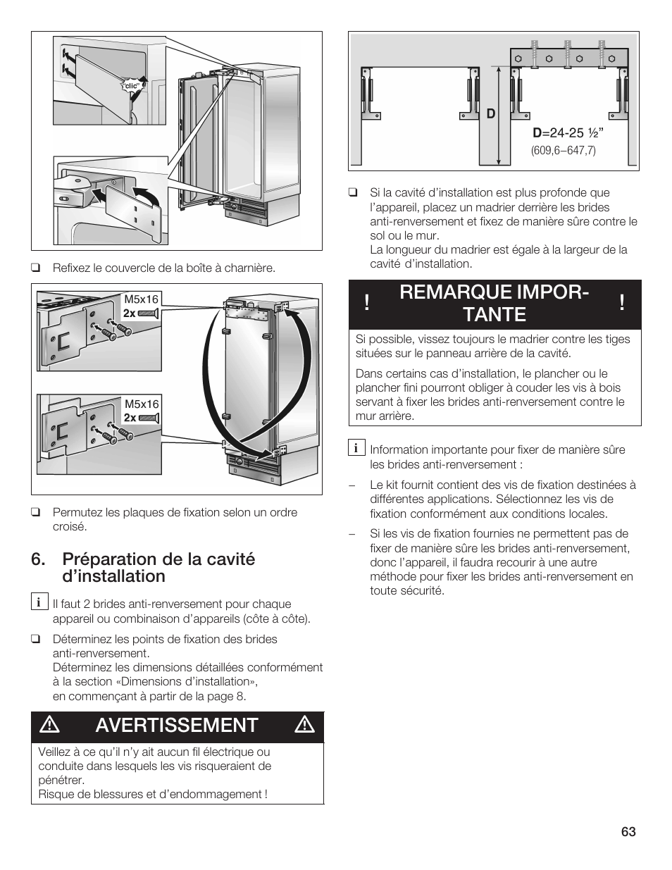 Avertissement, Remarque imporć tante | Bosch 24iw50nsp User Manual | Page 63 / 124