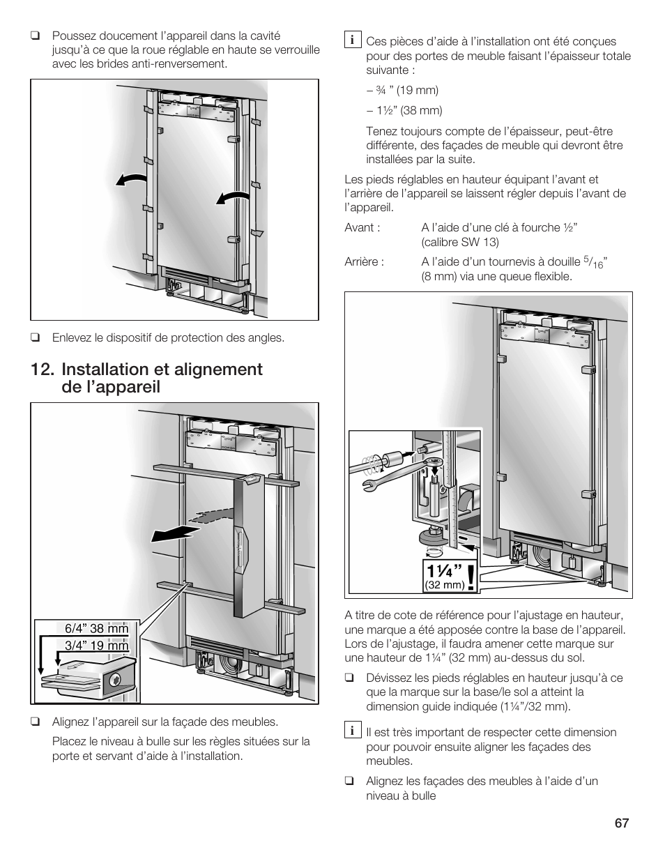 Installation et alignement de l'appareil | Bosch 24iw50nsp User Manual | Page 67 / 124