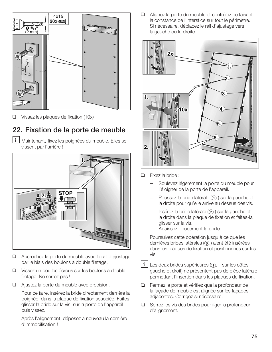 Fixation de la porte de meuble | Bosch 24iw50nsp User Manual | Page 75 / 124