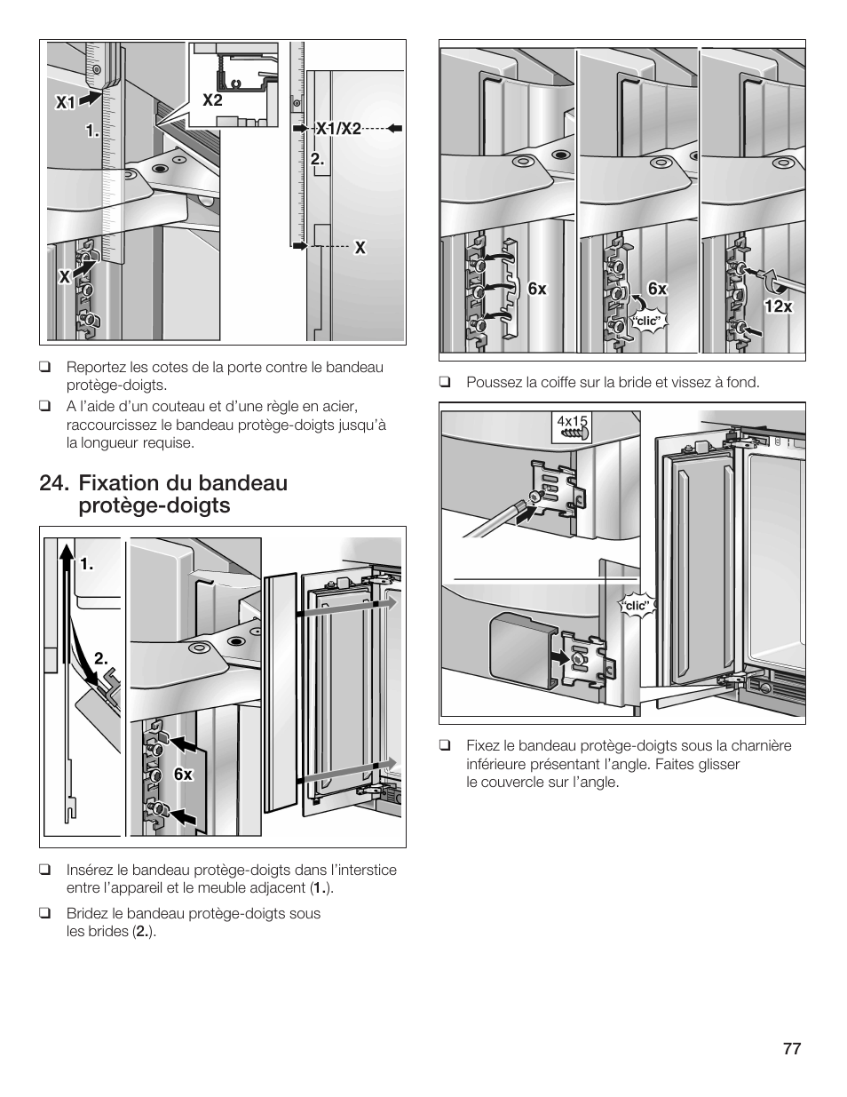 Fixation du bandeau protègećdoigts | Bosch 24iw50nsp User Manual | Page 77 / 124