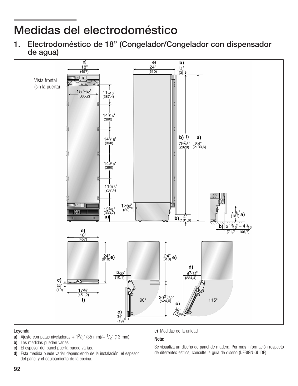 Medidas del electrodoméstico | Bosch 24iw50nsp User Manual | Page 92 / 124