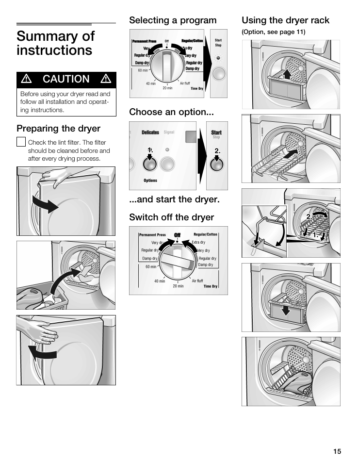 Summary of instructions | Bosch WTMC 3500UC User Manual | Page 15 / 84