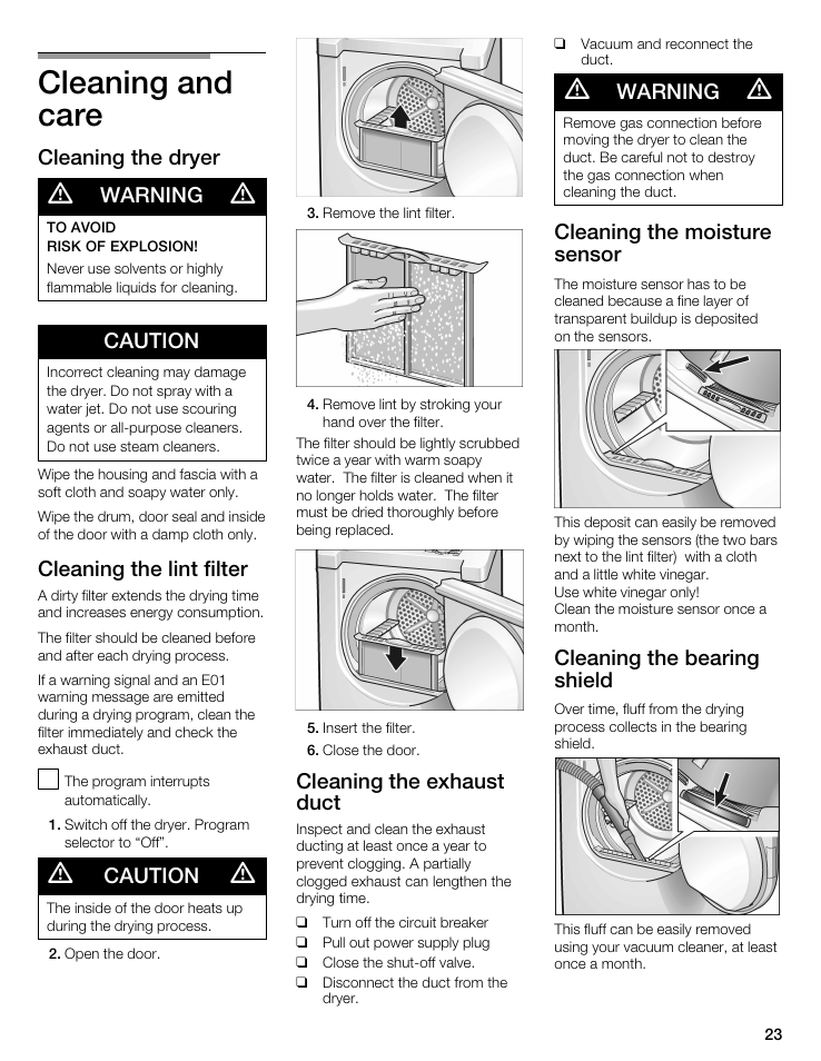 Cleaning and care | Bosch WTMC 3500UC User Manual | Page 23 / 84