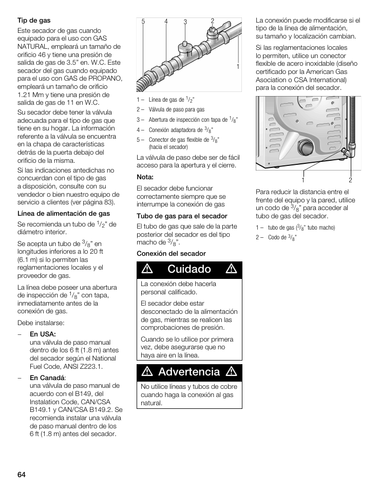 Cuidado, Advertencia | Bosch WTMC 3500UC User Manual | Page 64 / 84