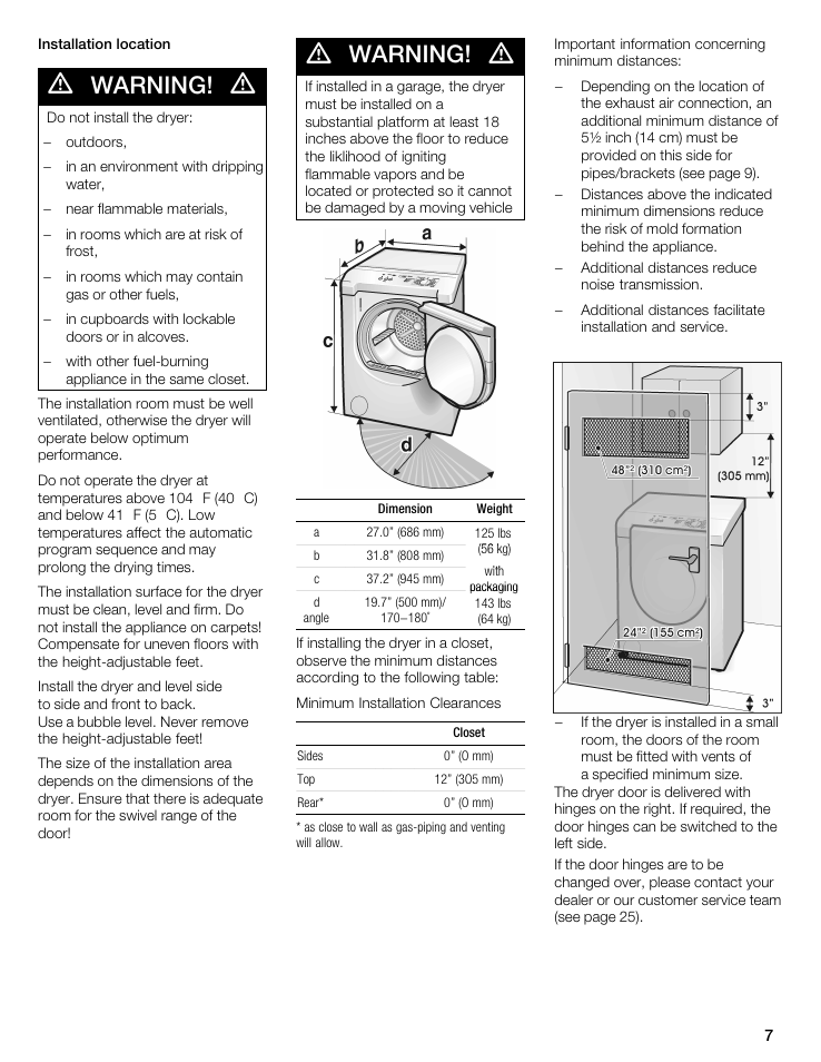 Warning | Bosch WTMC 3500UC User Manual | Page 7 / 84