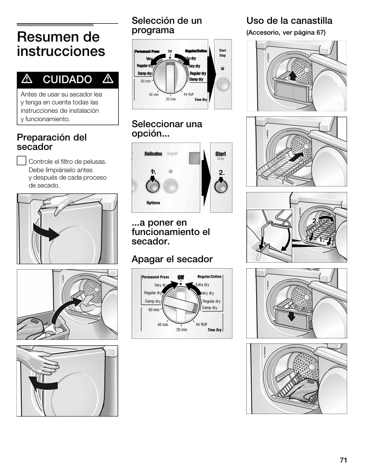 Resumen de instrucciones, Cuidado | Bosch WTMC 3500UC User Manual | Page 71 / 84