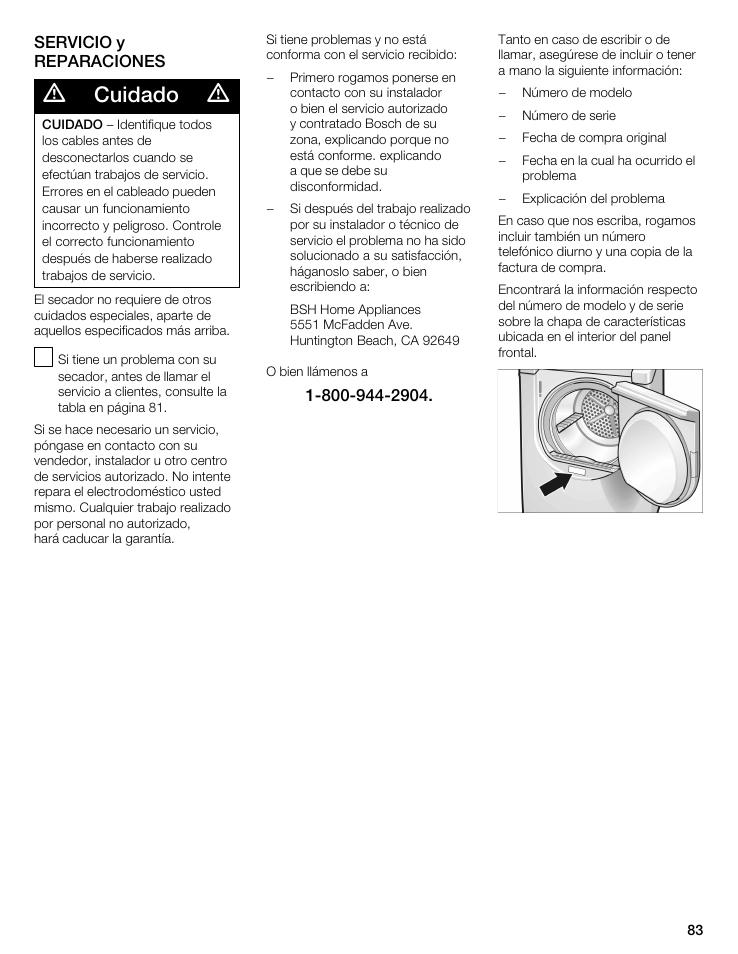 Cuidado | Bosch WTMC 3500UC User Manual | Page 83 / 84