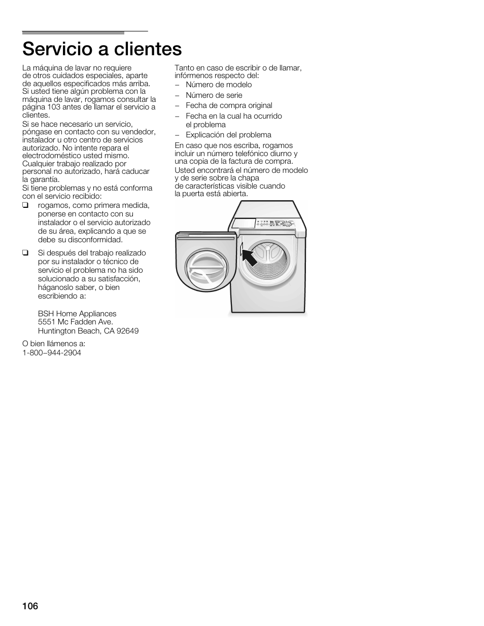 Servicio a clientes | Bosch Nexxt 800 WFMC8401UC User Manual | Page 106 / 112