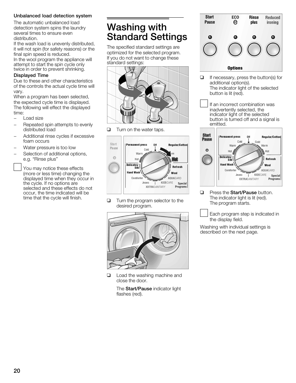 Washing with standard settings | Bosch Nexxt 800 WFMC8401UC User Manual | Page 20 / 112